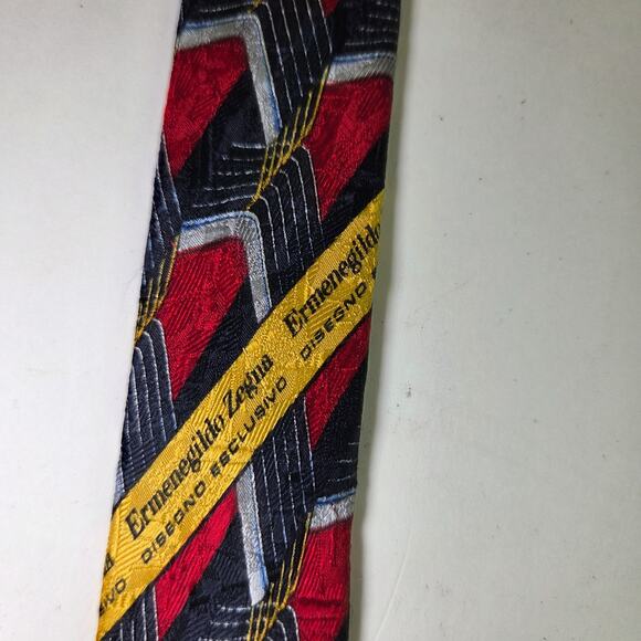 Ermenegildo Zegna Silk Tie Geometric Red Navy Gold Made in Italy 58" - Picture 6 of 10